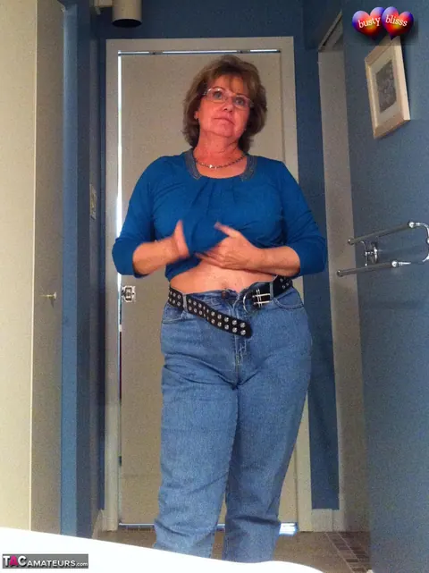 Bustybliss: Curvy Mature Brunette Strips Out of Her Lingerie and Jeans – photo 4 of 20