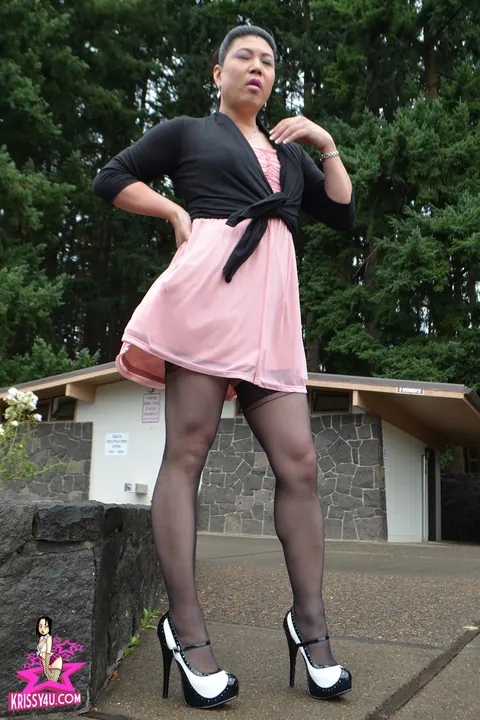 Curvy Trans Woman Flaunts Stockings and Heels Outdoors – photo 7 of 16