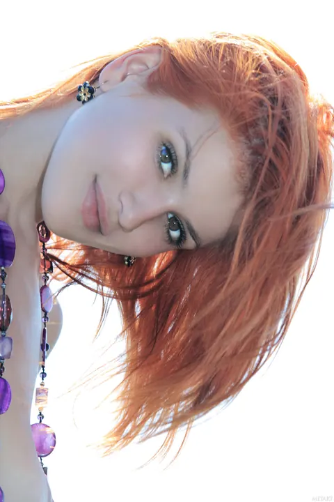 Violla A: Redhead with Natural Tits Spreads Her Pussy in Purple Flowers – photo 5 of 21