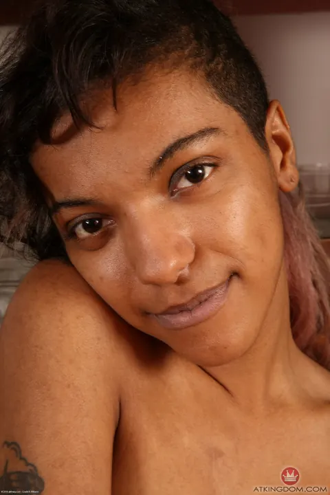 Petite Ebony Woman Spreads Her Trimmed Pussy Wide – photo 11 of 21