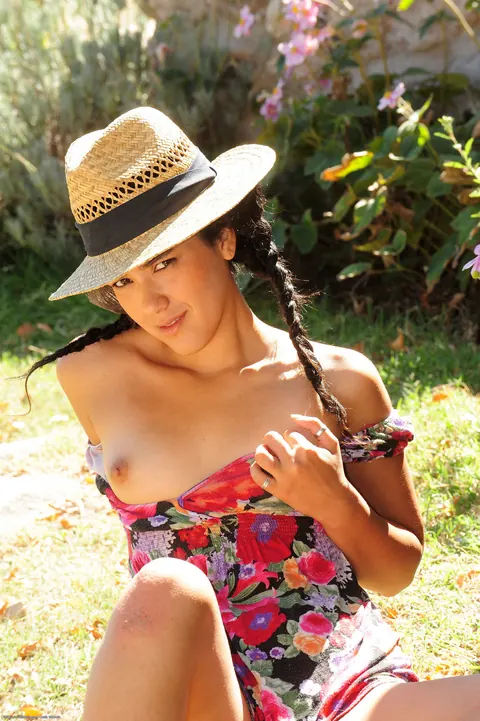 Petite Brunette in Pigtails Shows Her Hairy Bush – photo 9 of 21
