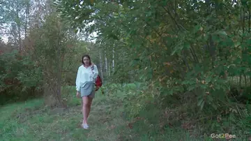 Diana Sweet – European Brunette Lifts Her Skirt and Pisses Outdoors