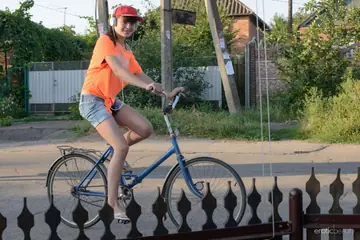 Tall Brunette Strips Out of Her Panties Outdoors by a Bike