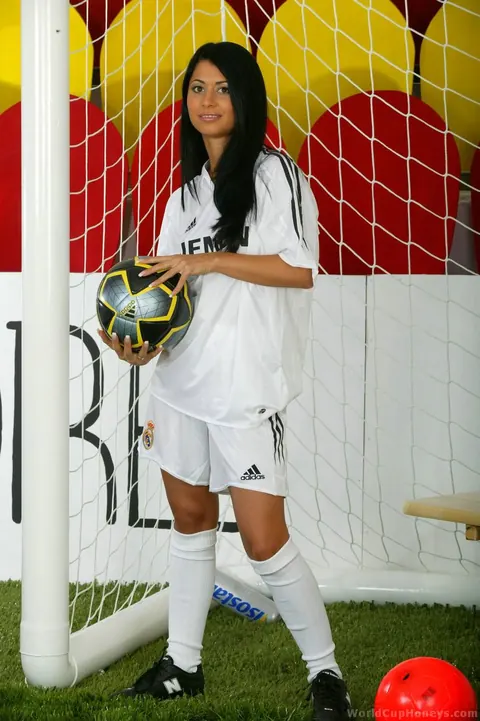 Barbara Nova: Thick European Brunette Strips in the Gym Wearing Soccer Gear – photo 3 of 15