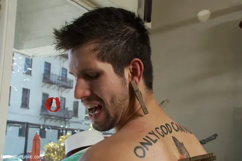 Two Hairy Men Bound and Jerking Each Other Off in Public – photo 4 of 21