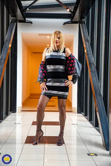 Jasmine Rouge – European Blonde MILF Strips Out of Her Skirt and Spreads Her Legs in Stockings