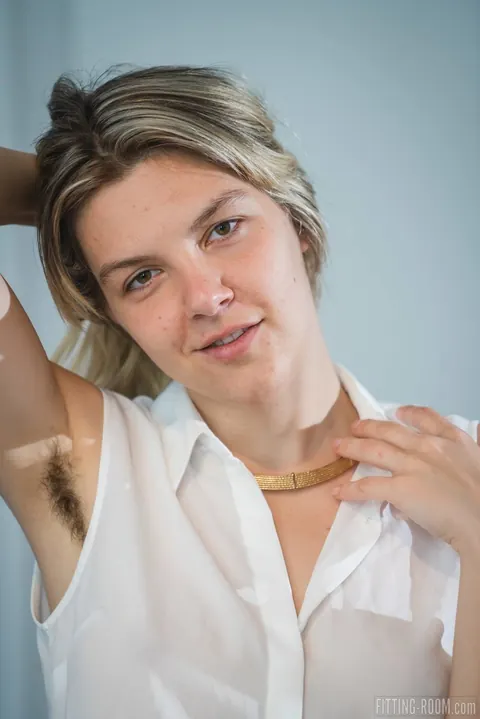 Mischa Wren: British Blonde in Pantyhose Fingers Her Hairy Ass – photo 1 of 10