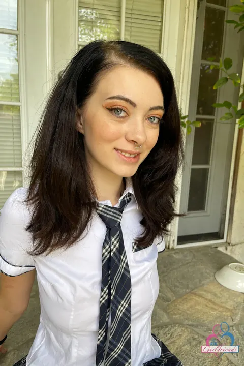 Corra Cox: Brunette Flashes Tattoo and Pussy in a Skirt Outdoors – photo 1 of 21