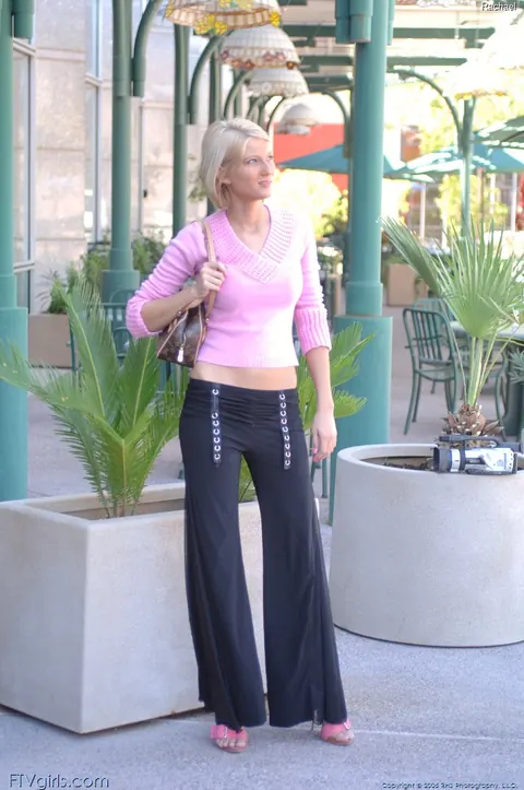 Blonde with Short Hair Flashes Her Shaved Pussy Outdoors – photo 20 of 20