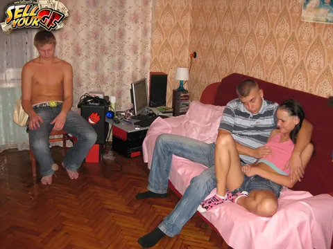 Slim European in Panties Sucks and Rides in Cuckold Threesome – photo 1 of 20