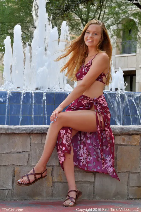 Mandy Summers: Redhead Amateur Poses in a Dress Outdoors – photo 11 of 21