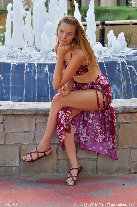 Mandy Summers: Redhead Amateur Poses in a Dress Outdoors – photo 10 of 21