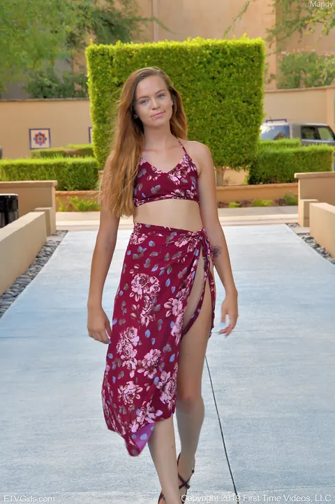Mandy Summers: Redhead Amateur Poses in a Dress Outdoors – photo 9 of 21