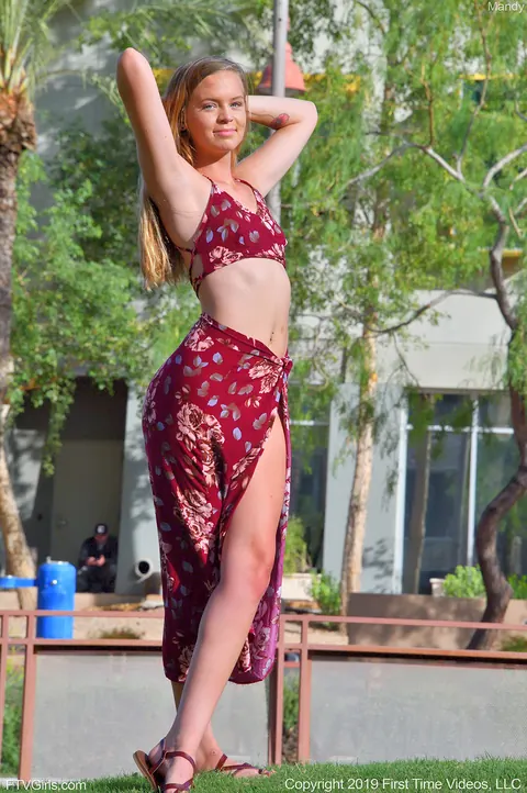 Mandy Summers: Redhead Amateur Poses in a Dress Outdoors – photo 20 of 21
