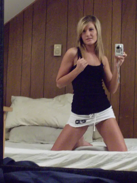 Amateur Blonde Strips and Kisses Her Partner by the Mirror – photo 13 of 21