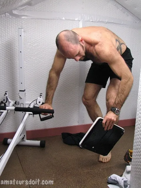 Hairy Mature Man Strips and Spreads at the Gym – photo 1 of 17