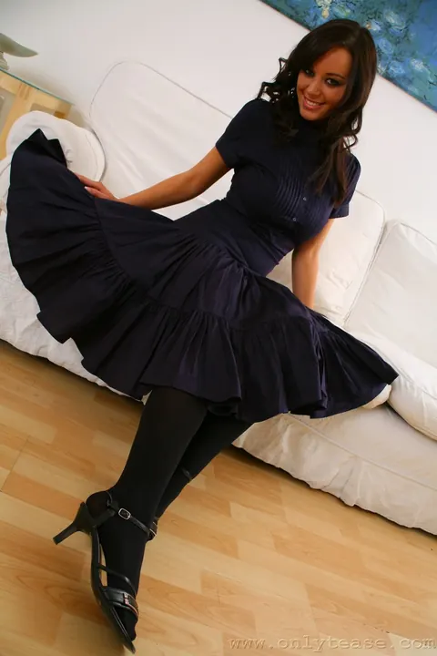 Lindsey Strutt: Petite Brunette Strips Out of Her Dress and Stockings – photo 3 of 21