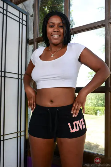 Ebony Brunette with Big Ass Spreads Her Pussy Wide