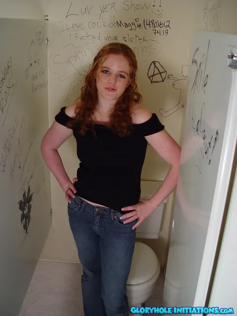 Curly African Redhead Strips Off Her Jeans for Gloryhole Blowjob – photo 1 of 21