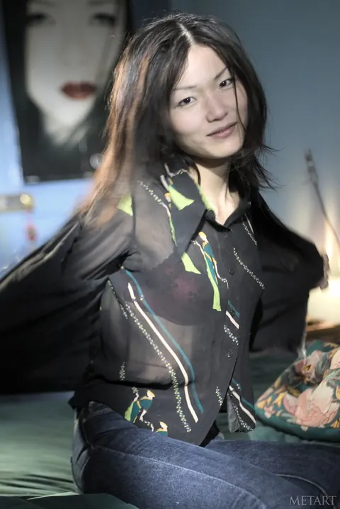 Asuka A: Asian Brunette in Jeans and Panties Shows Her Hairy Pussy – photo 2 of 21
