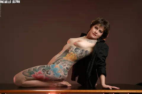 Michelle Aston: Tattooed Brunette MILF Strips Nude and Poses – photo 6 of 15