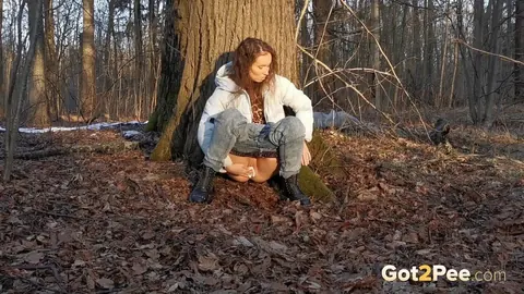 Nikky B: European Brunette in Jeans and Boots Poses Outdoors by a Tree – photo 11 of 15