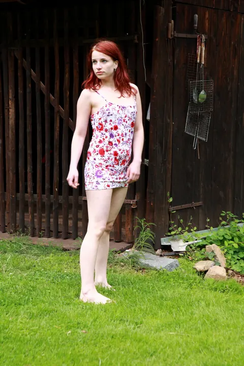 Jarmila: Pale Redhead Strips Out of Her Skirt on the Lawn – photo 1 of 20