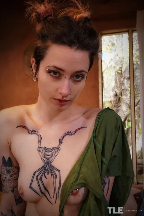 Tattooed Woman in Jeans Reveals and Spreads Her Hairy Pussy – photo 8 of 16