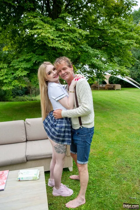 Petite Blonde Gives a Blowjob to Older Man Outdoors – photo 16 of 20