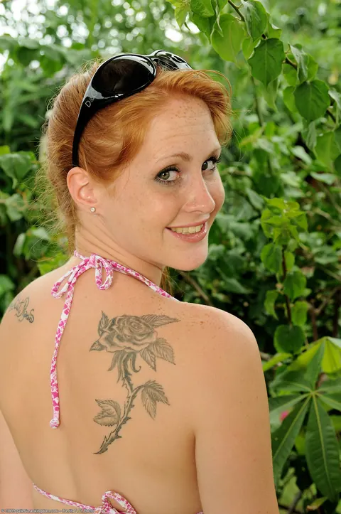 Amber Swift: Petite Redhead in a Bikini and Glasses Spreads Her Pussy – photo 5 of 21