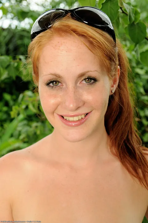 Amber Swift: Petite Redhead in a Bikini and Glasses Spreads Her Pussy – photo 18 of 21