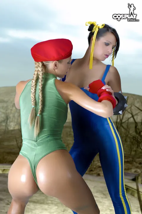 Angela Blanche: Thick Brunette Lesbians in Costumes Lick and Finger Outdoors – photo 8 of 12