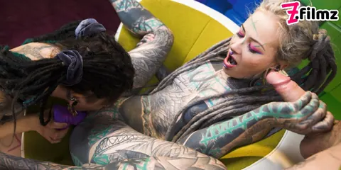 Anuskatzz: Heavily Tattooed Brunette Takes Anal and Swallows in a Threesome – photo 5 of 20