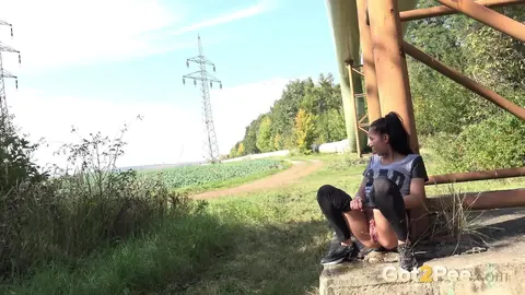 Esperansa: Brunette Undresses Outdoors and Spreads Her Pussy to Pee – photo 14 of 15