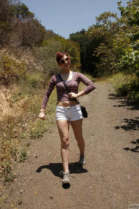 Jazz Reilly: Redhead in a Bikini and Glasses Poses After Forest Hike – photo 1 of 11