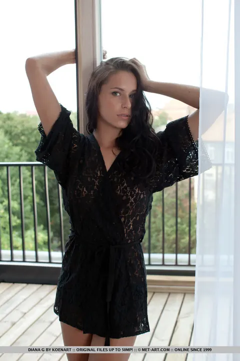 European Brunette Stands Naked and Spreads Her Shaved Pussy – photo 3 of 18
