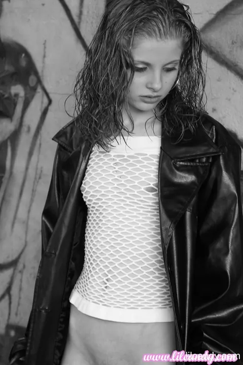 Lil Candy: Petite Redhead in a Leather Jacket Spreads Her Shaved Pussy Outdoors – photo 5 of 16