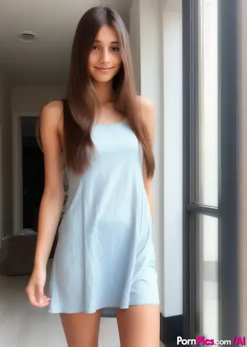 Skinny AI-Generated Brunette Strips and Spreads Naked