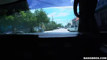 Asian Brunette Fucks Cowgirl Style in a Car Outdoors