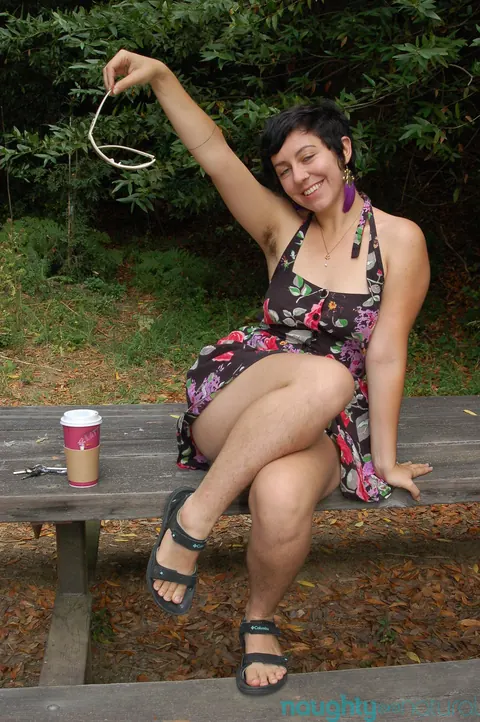 Nikki Silver: Brunette MILF Strips in the Forest and Spreads Her Hairy Pussy – photo 3 of 21