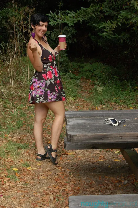 Nikki Silver: Brunette MILF Strips in the Forest and Spreads Her Hairy Pussy – photo 13 of 21
