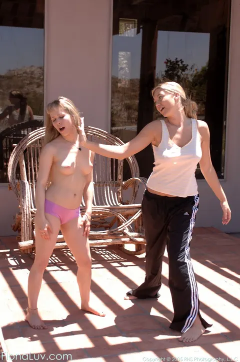 Fiona Luv: Busty Blondes in Shorts Kiss Outdoors After Karate Match – photo 4 of 15