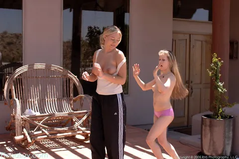 Fiona Luv: Busty Blondes in Shorts Kiss Outdoors After Karate Match – photo 10 of 15