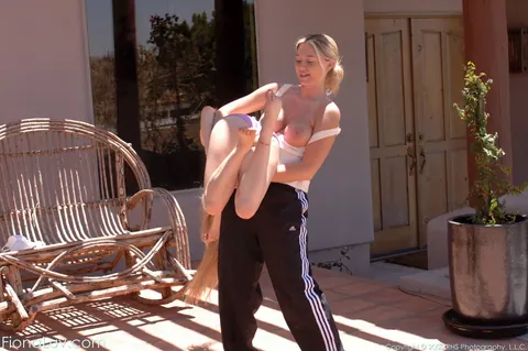 Fiona Luv: Busty Blondes in Shorts Kiss Outdoors After Karate Match – photo 14 of 15