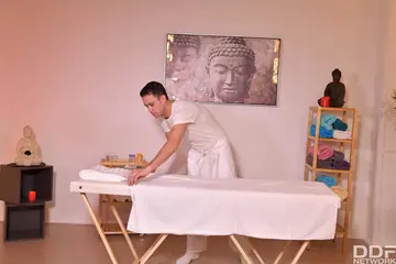 Slim Russian Brunette Sucks Her Masseur Before Doggy-Style Sex
