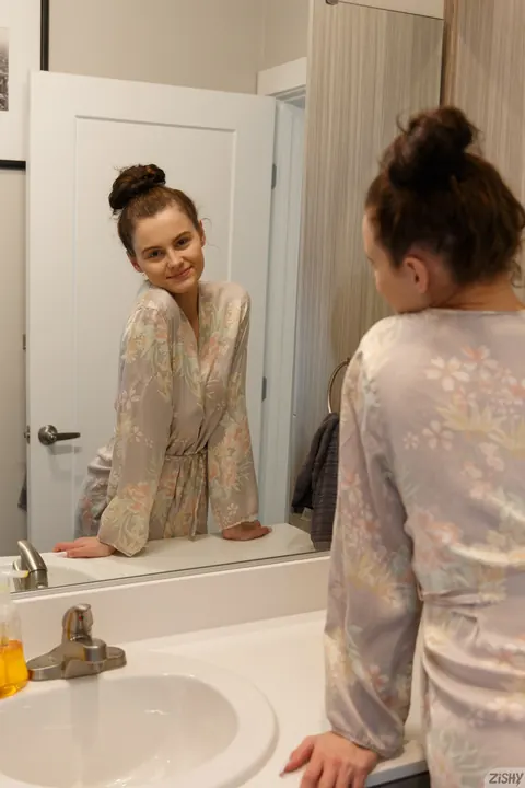 Stella Barry: Curly Brunette Opens Her Robe and Spreads Her Pussy – photo 4 of 12