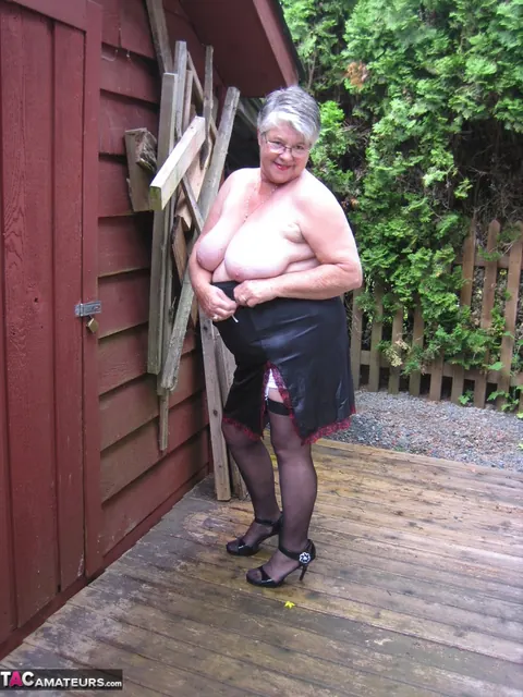BBW in Stockings and Glasses Spreads Wide – photo 14 of 20