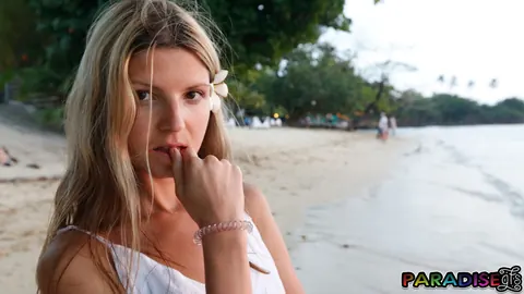 Gina Gerson: Slim Blonde Sucks Cock and Spreads Her Shaved Pussy on the Beach – photo 7 of 12