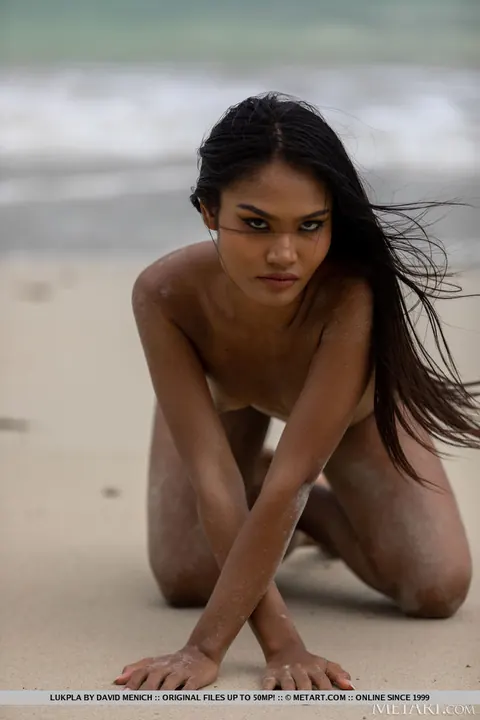 Asian Brunette Strips Out of Her Bikini on the Sandy Beach – photo 17 of 18