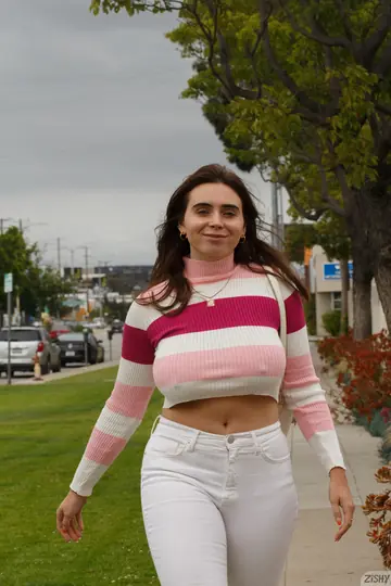 Tall Brunette with Natural Tits Poses in Her Clothes